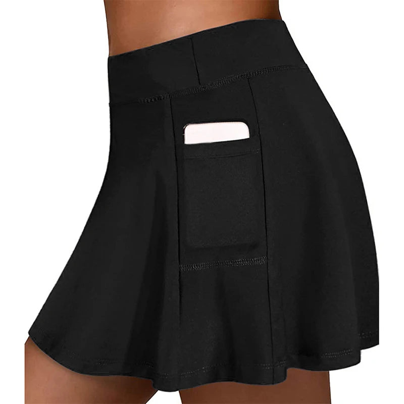 Women's Tennis Skirt with Pockets - High-Waisted Athletic Skirt for Golf & Running