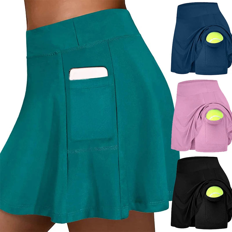 Women's Tennis Skirt with Pockets - High-Waisted Athletic Skirt for Golf & Running