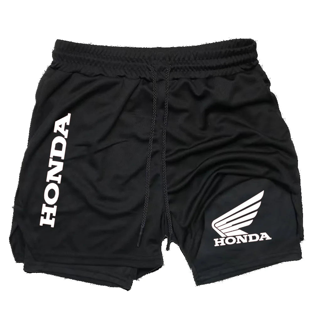The Honda Logo Summer Shorts Are For Men's 2-in-1 Sports, Gym Workouts, Running And Quick-Drying Breathable Mobile Phone Pockets