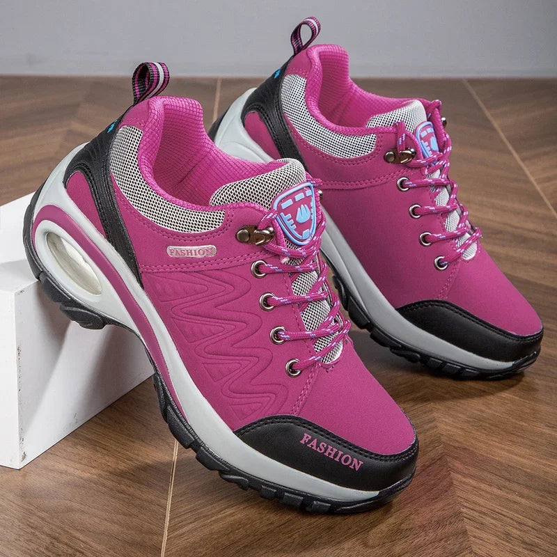 Women's Platform Leather Sneakers - Waterproof Outdoor Hiking & Walking Shoes