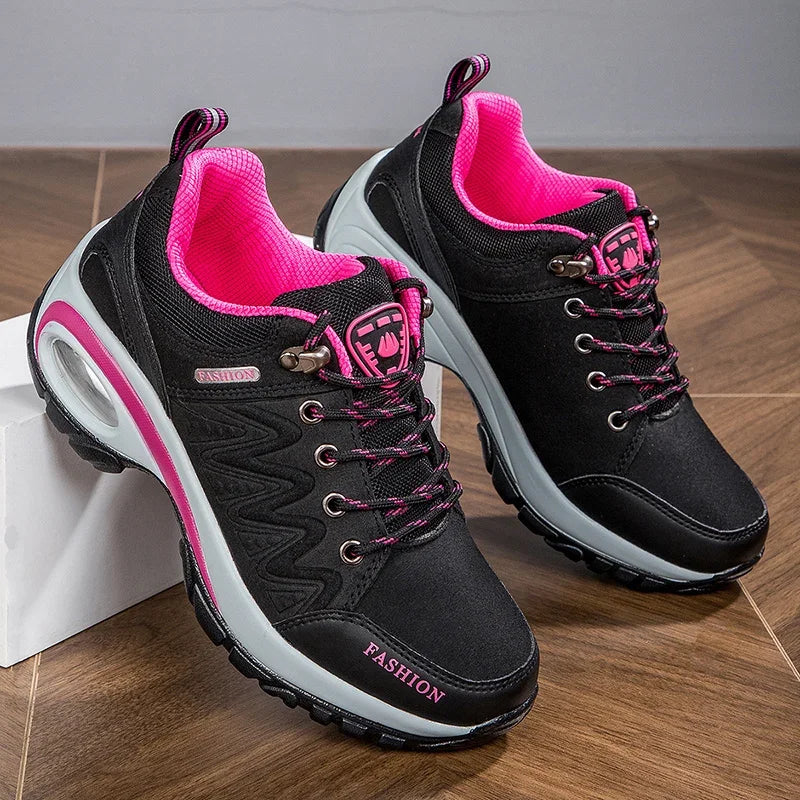 Women's Platform Leather Sneakers - Waterproof Outdoor Hiking & Walking Shoes