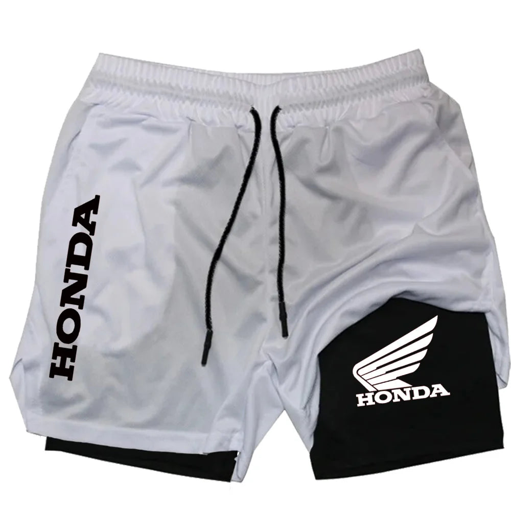 The Honda Logo Summer Shorts Are For Men's 2-in-1 Sports, Gym Workouts, Running And Quick-Drying Breathable Mobile Phone Pockets