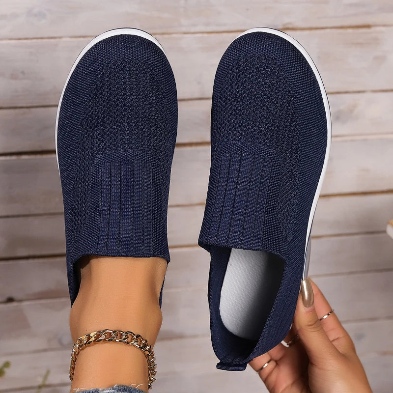 Women's Slip-On Platform Sneakers - Knit Wedge Walking Shoes for Casual Wear