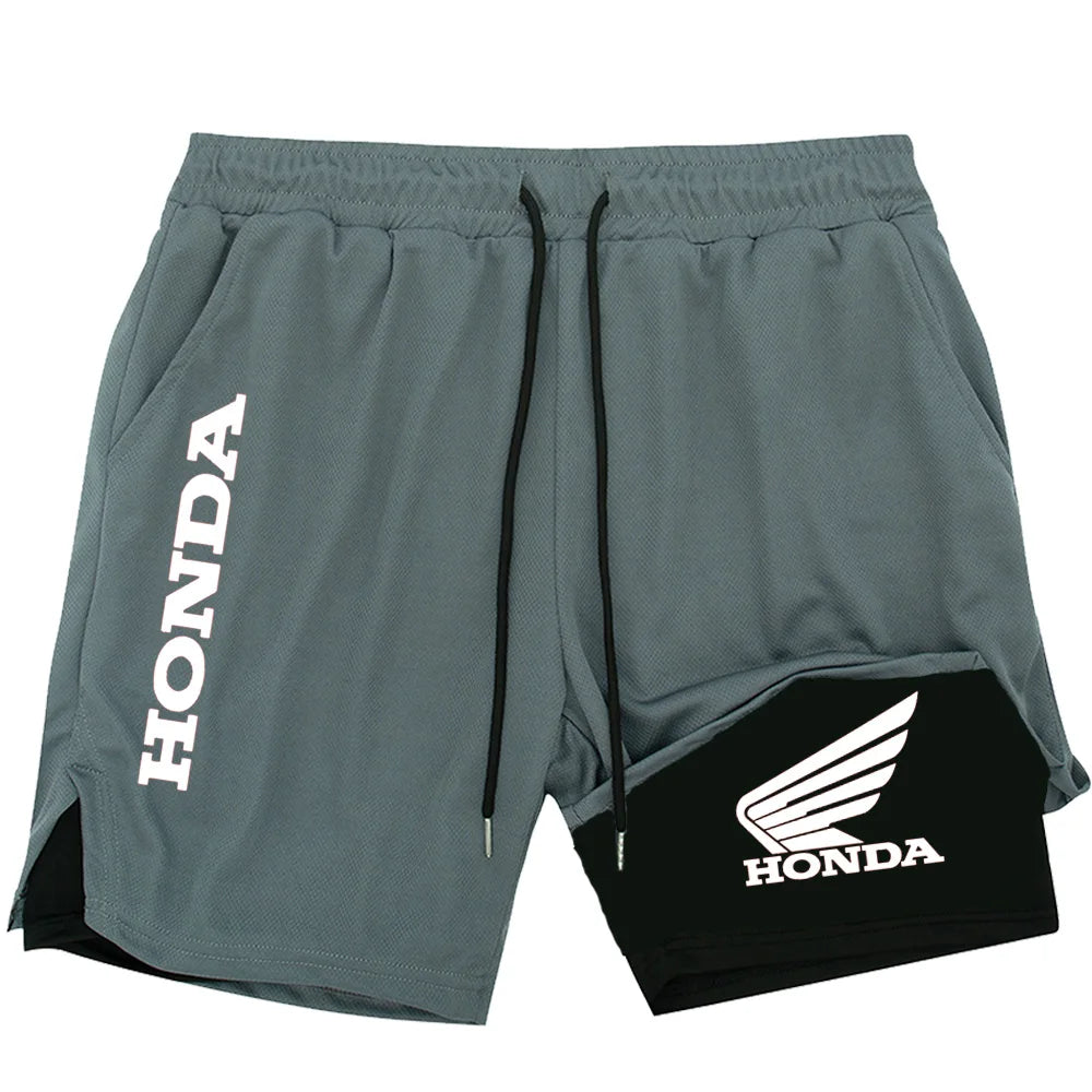 The Honda Logo Summer Shorts Are For Men's 2-in-1 Sports, Gym Workouts, Running And Quick-Drying Breathable Mobile Phone Pockets