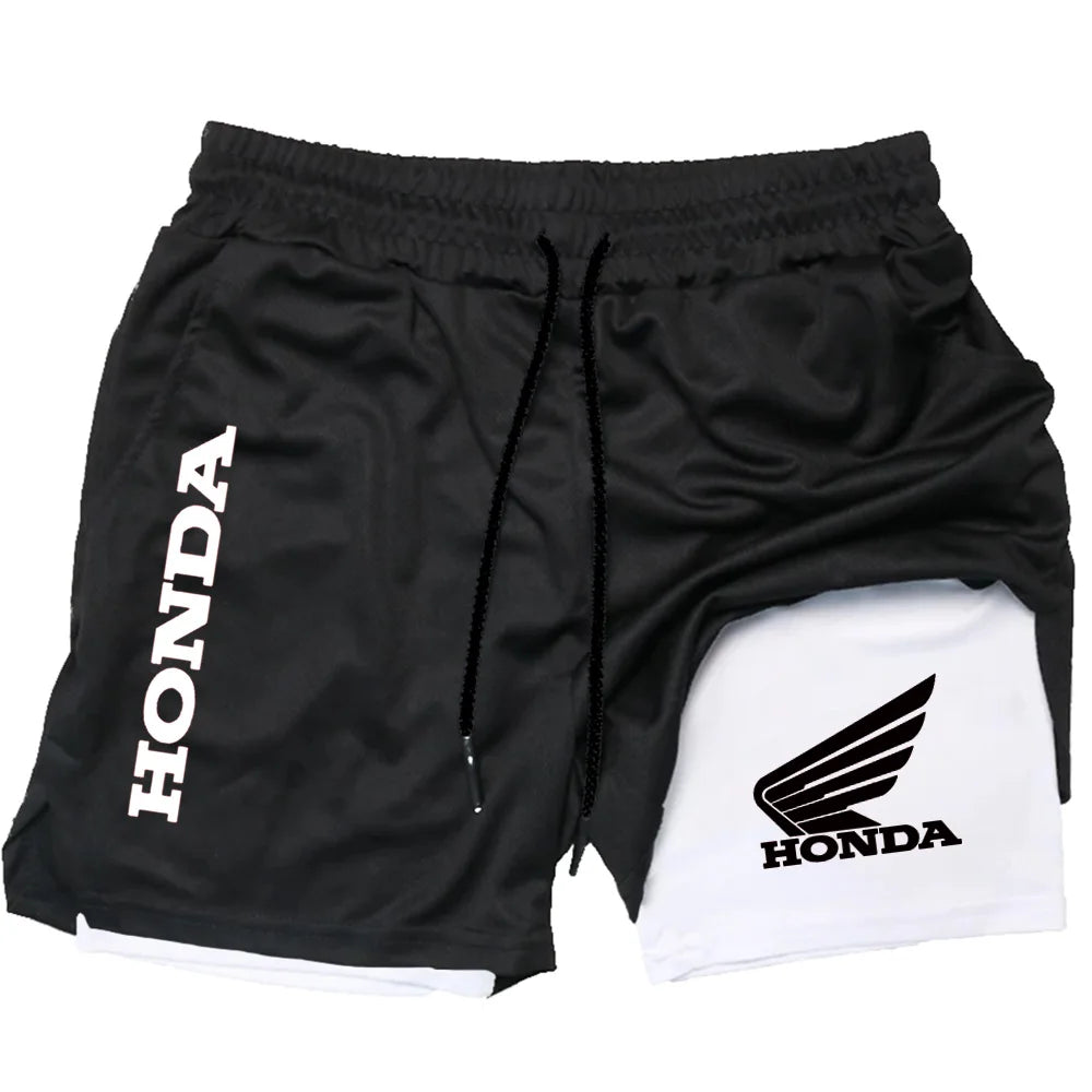 The Honda Logo Summer Shorts Are For Men's 2-in-1 Sports, Gym Workouts, Running And Quick-Drying Breathable Mobile Phone Pockets