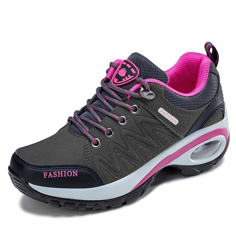 Women's Platform Leather Sneakers - Waterproof Outdoor Hiking & Walking Shoes