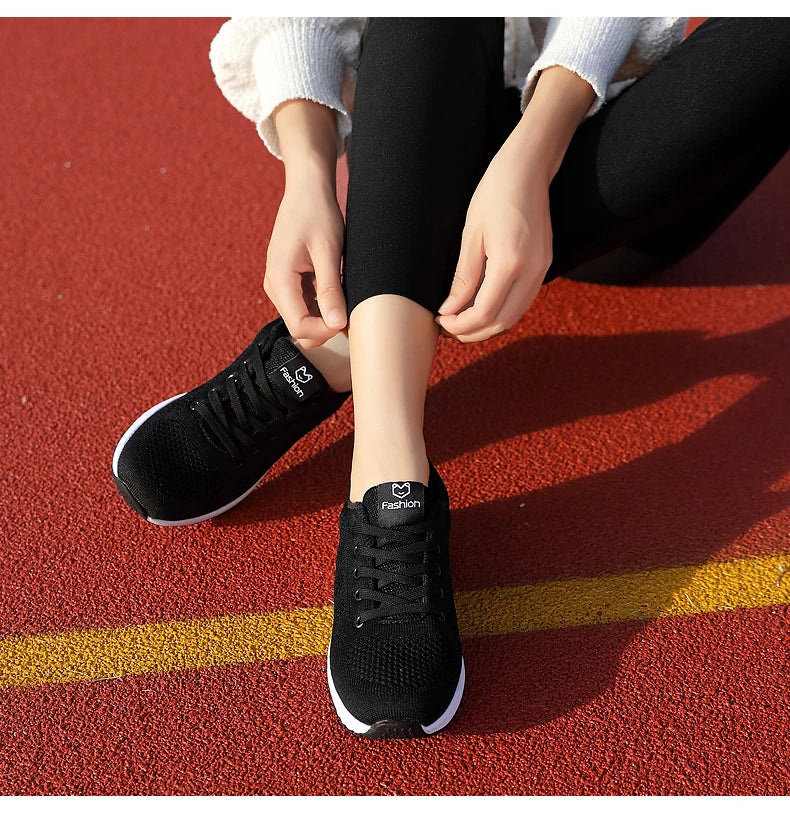 Women's Athletic Running Shoes - Breathable Mesh Platform Sneakers