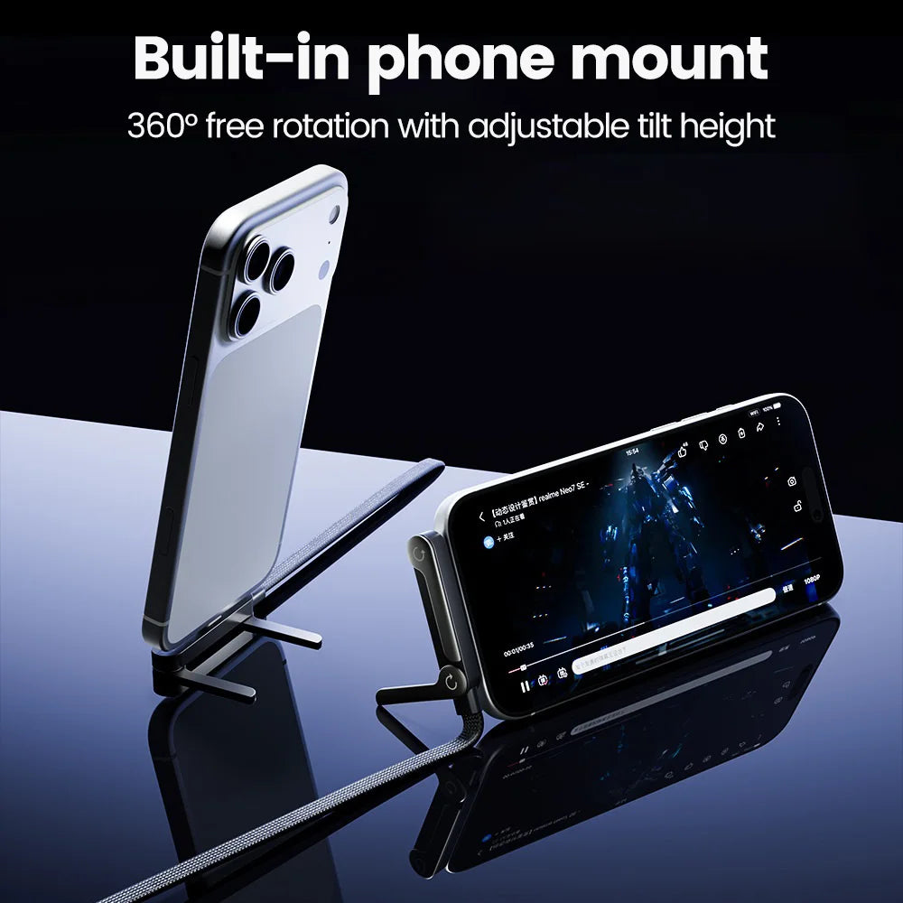 65W USB Fast Charging Cable With Foldable Phone Holder 2-in-1 Type-C Quick Charge Data Wire USB C Charging Line For Mobile Phone