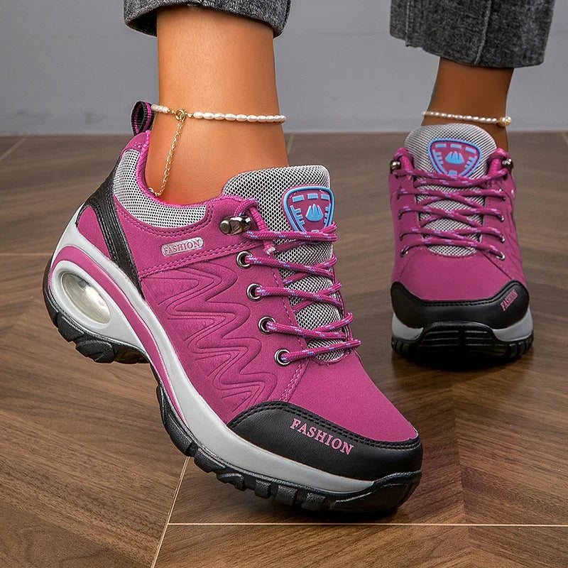 Women's Platform Leather Sneakers - Waterproof Outdoor Hiking & Walking Shoes