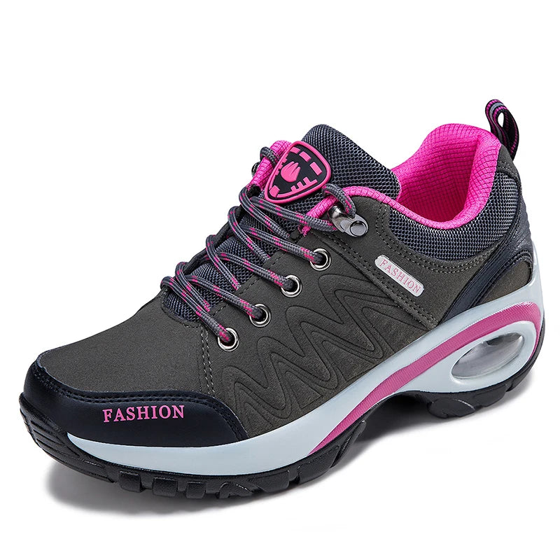 Women's Platform Leather Sneakers - Waterproof Outdoor Hiking & Walking Shoes