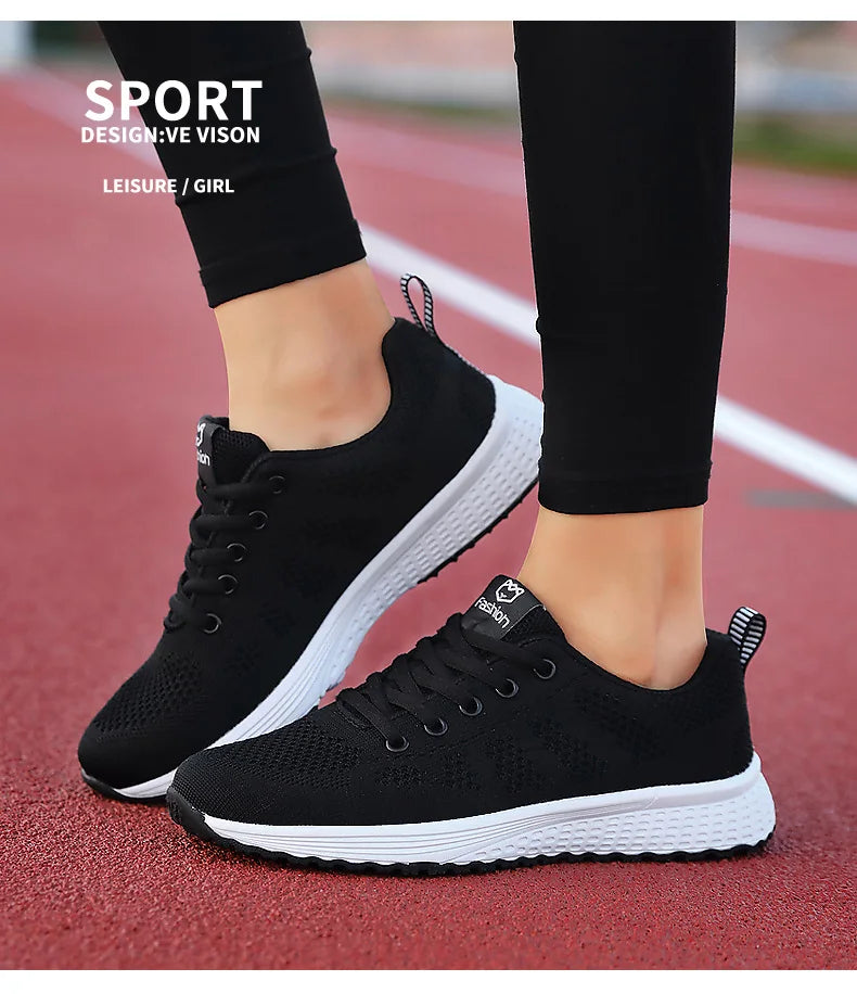 Women's Athletic Running Shoes - Breathable Mesh Platform Sneakers