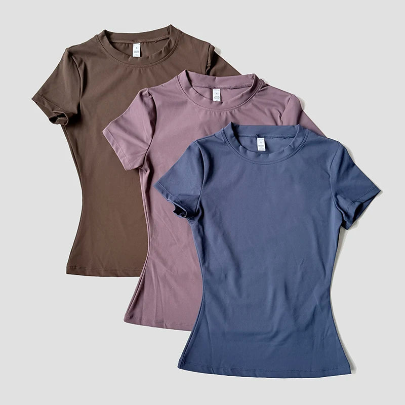 Women's Seamless Yoga Top - Short Sleeve Performance Fitness Shirt
