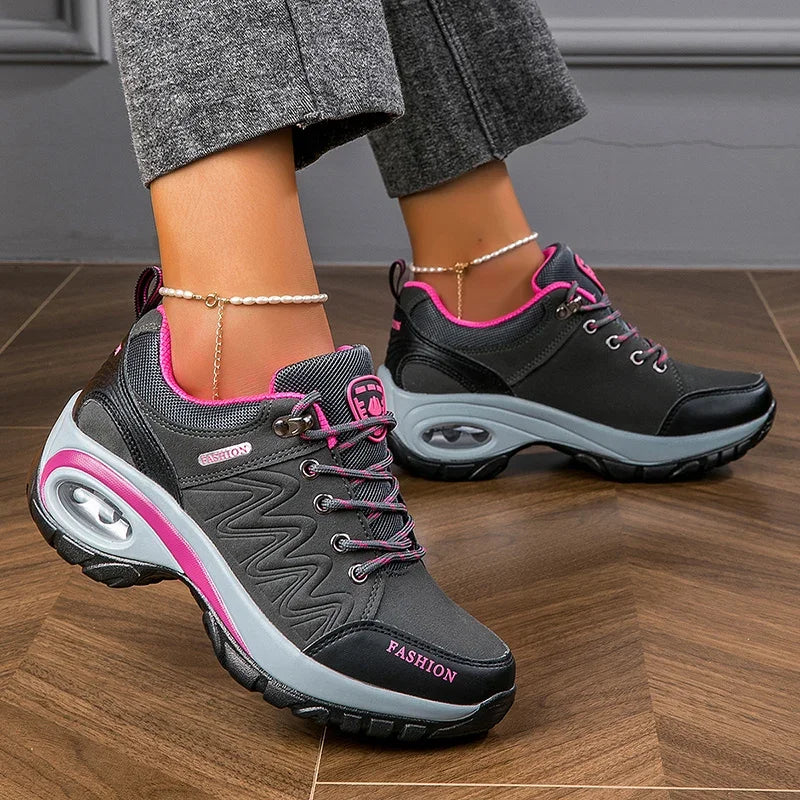 Women's Platform Leather Sneakers - Waterproof Outdoor Hiking & Walking Shoes