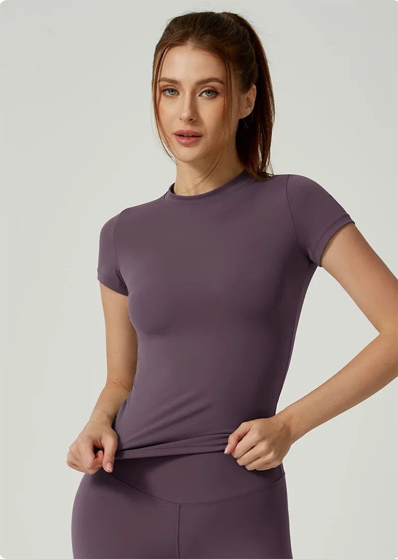 Women's Seamless Yoga Top - Short Sleeve Performance Fitness Shirt