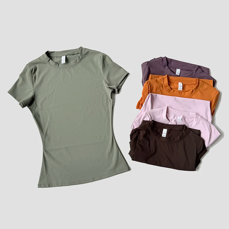 Women's Seamless Yoga Top - Short Sleeve Performance Fitness Shirt