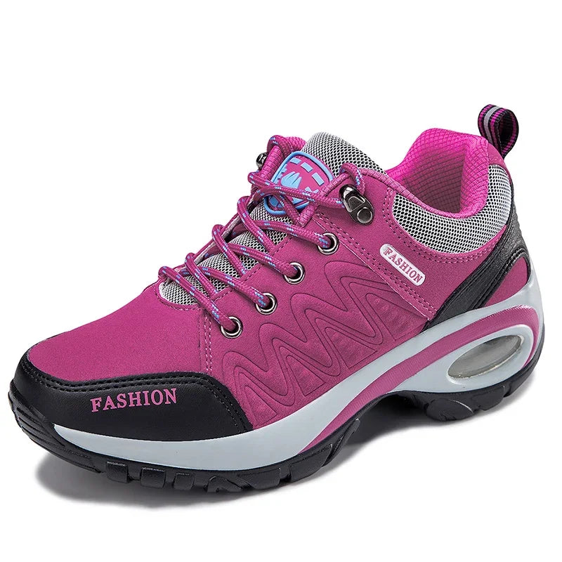 Women's Platform Leather Sneakers - Waterproof Outdoor Hiking & Walking Shoes