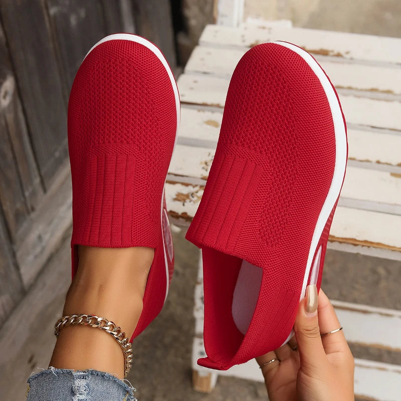Women's Slip-On Platform Sneakers - Knit Wedge Walking Shoes for Casual Wear