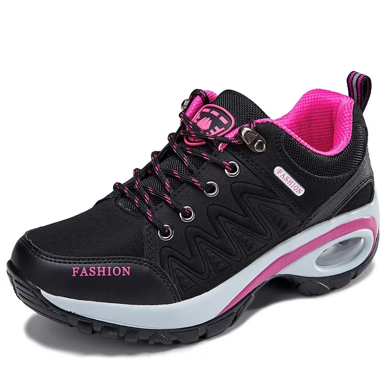 Women's Platform Leather Sneakers - Waterproof Outdoor Hiking & Walking Shoes