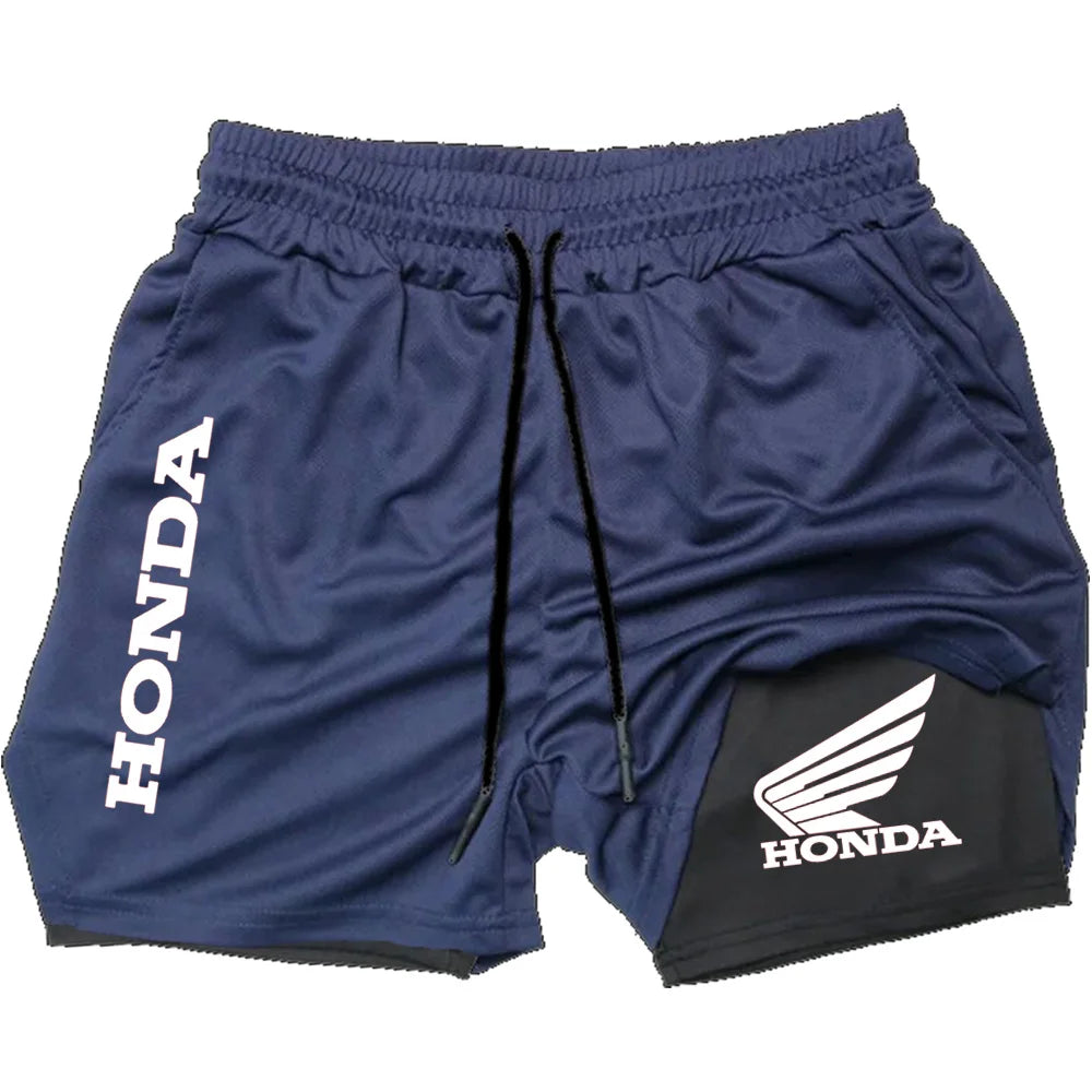 The Honda Logo Summer Shorts Are For Men's 2-in-1 Sports, Gym Workouts, Running And Quick-Drying Breathable Mobile Phone Pockets